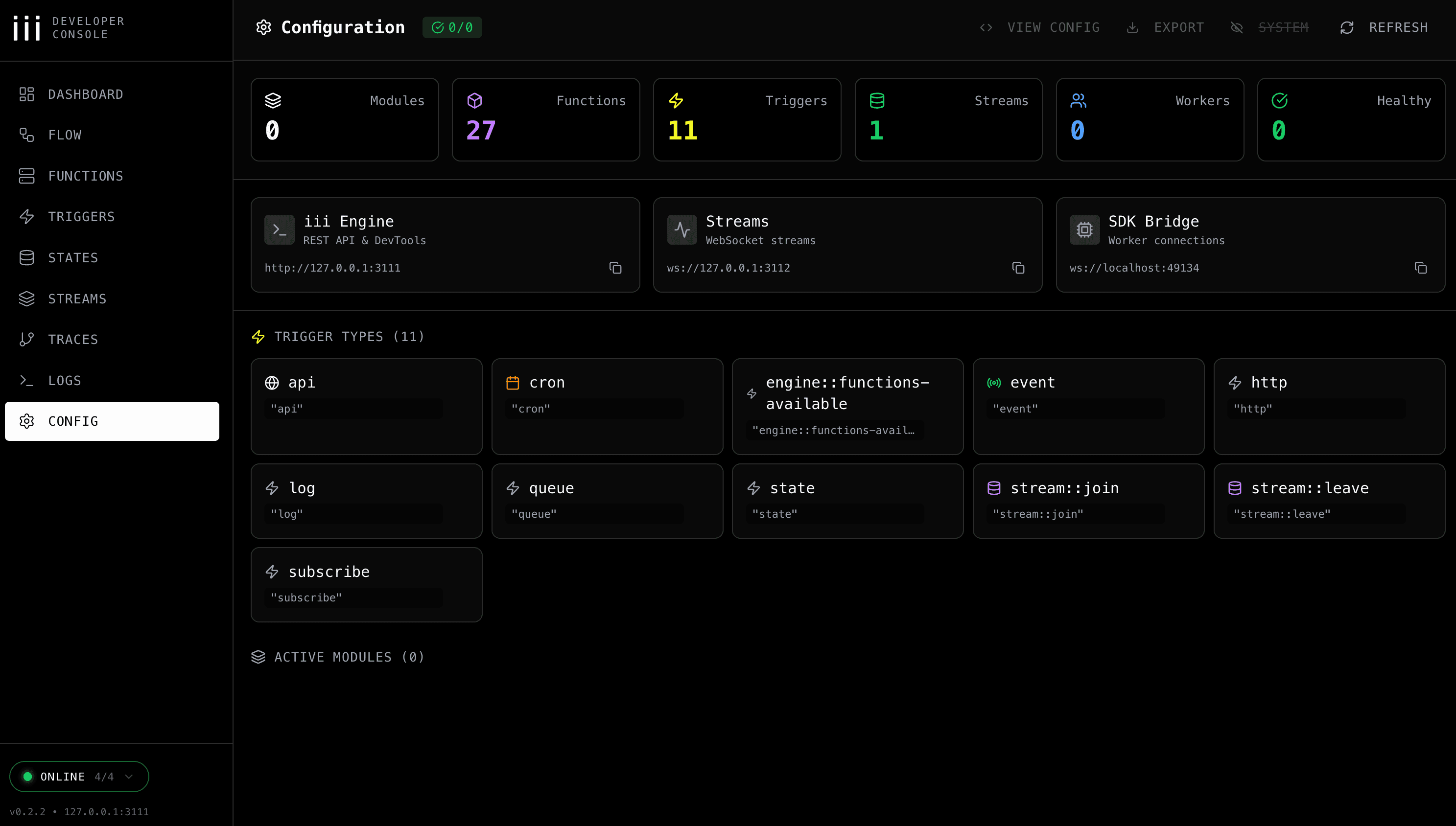 Configuration overview in the iii Console