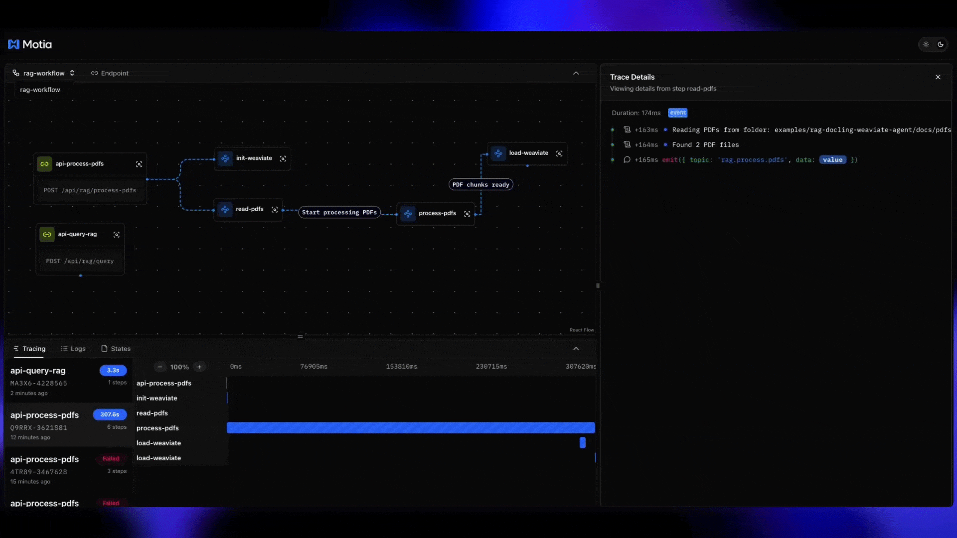 RAG Workflow in Motia Workbench